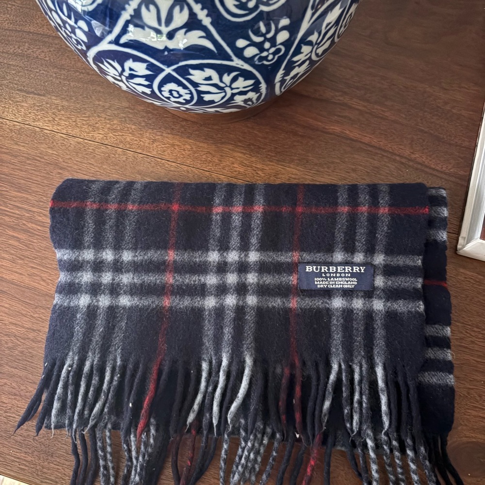Burberry Navy Nova Check Plaid Wool Scarf
